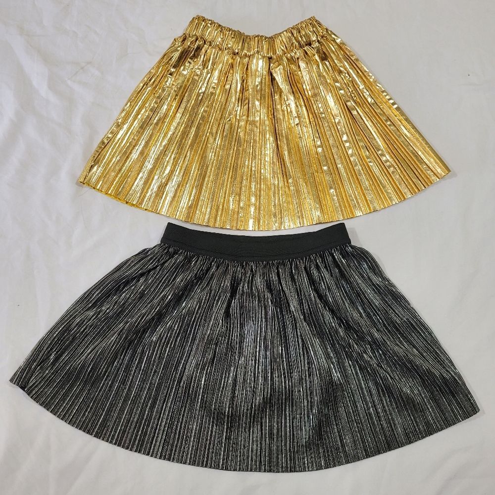 Girls Size 3t Metallic Black Gold Pleated 2 Skirts Bundle
